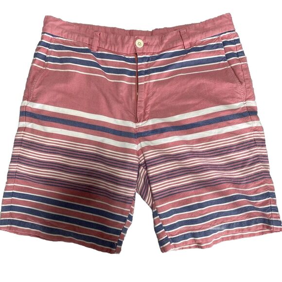 Vineyard Vines Shorts Mens 34 Pink Chino Striped Beach Coastal Nantucket - Picture 1 of 7